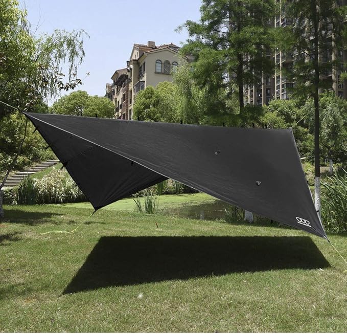 Gold Armour Rainfly Tarp Hammock, Premium 14.7ft/12ft/10ft/8ft Rain Fly Cover, Waterproof Ultralight Camping Shelter Canopy, Survival Equipment Gear Camping Tent Accessories (Black 10ft x 8ft)