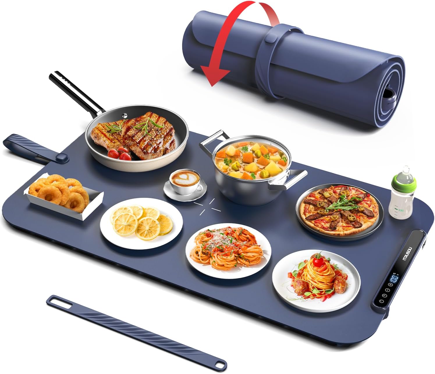 Food Warming Mat, iTRUSOU 27.5x16'' Electric Warming Tray with 7 Temp-Settings, Switchable Fahrenheit/Celsius, 99h Timer, Foldable Food Warmer Keep Food Warm at Buffet, Party, Sabbath, Daily Use