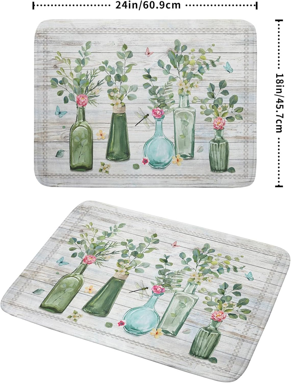 Fern Leaf Vase Dish Drying Mat 18x24 Inch Eucalyptus Leaves Microfiber Absorbent Dish Drainer Mat Reversible Drying Pad for Kitchen Counter Sink