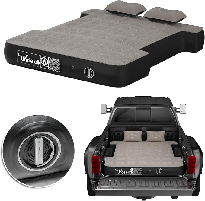 Truck Bed Mattress 5.5-5.8ft: Inflatable Full Size Truck Bed Air Mattress with Wireless Rechargeable Pump, Pickup Mattress with Carry Bag (Khaki)
