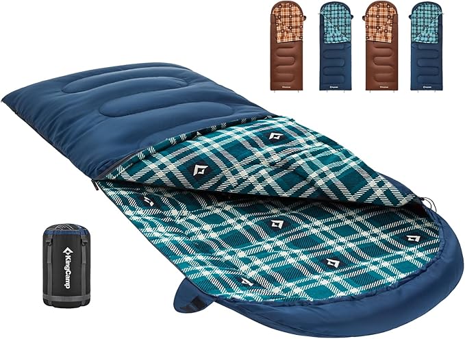 KingCamp Sleeping Bag for Adults, Cold Weather & Warm XL Big and Tall Flannel Sleeping Bags with Compression Sack Portable Waterproof Essentials Gear Accessories for Outdoor Camping