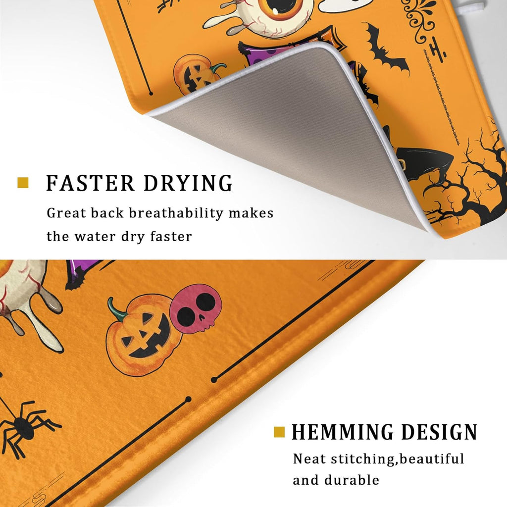 Halloween Home Dish Drying Mat Orange Washable Microfiber Drying Pad for Holiday Decoration