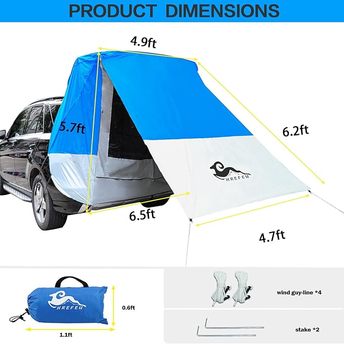SUV Tent Car Awning, UPF 50++ with Portable Waterproof Storage Bag, Tear-Resistant, Large Space, Good Vision, Smooth Ventilation, Suitable for Outdoor Beach Camping Auto Canopy Shade…