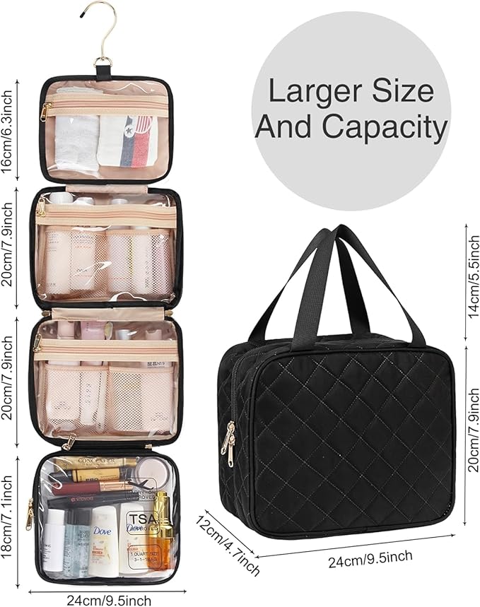 Travel Makeup Bag Hanging Toiletry Bag for Women Men TSA Approved Clear Bag Toiletries Waterproof Cosmetic Bag Toiletry Bag Travel Toiletry Organizer for Bathroom Shower, Black Diamond Grid