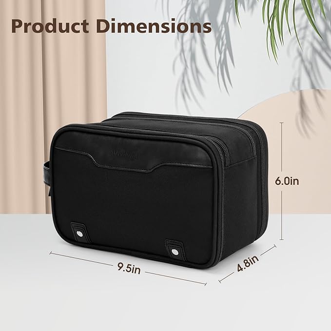 Wedama Toiletry Bag for Men, Medium Hanging Travel Toiletry Bag, Extra Electronic Organizer Bag Waterproof Shaving Bag for Toiletries with PU Handle for Travel Business Trips Swim Camping, Black