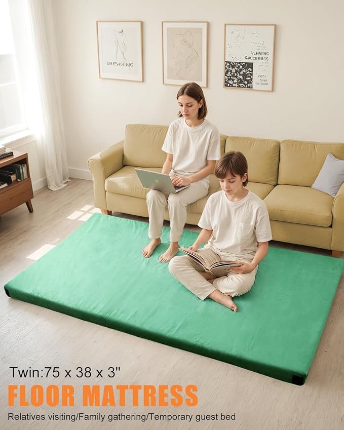 3 Inch Thick Memory Foam Sleeping Pad Camping Mattress,Portable Roll up Mattress-Car/Tent/Cot/Floor,Comfortable Sleeping Mats for Guests Kids Adult Sleepover