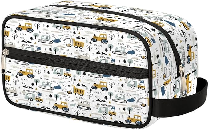Excavator Car Hanging Toiletry Bag,Travel Hygiene Kits for Boys Mens,Waterproof Makeup Carry-on Bags,Cosmetic Bag,TSA Approved Shave Dopp Kit for Toiletries Shower Bathroom Accessories Gifts
