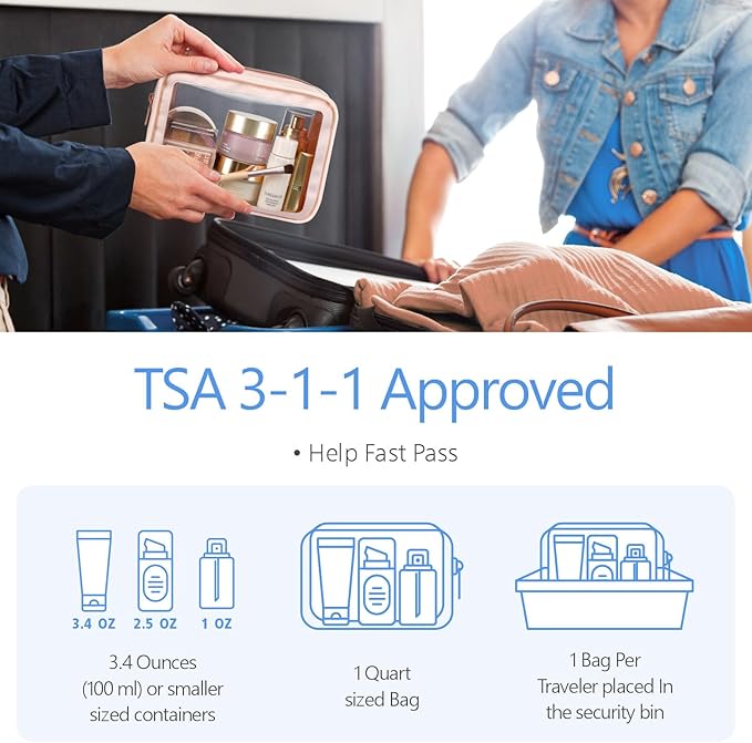 PACKISM TSA Approved Toiletry Bag - 3 Pack Upgrade Color-Edged Clear Makeup Bag, Clear Toiletry Bag For Traveling Fits Various Storage Needs, Black/Pink/Turquoise