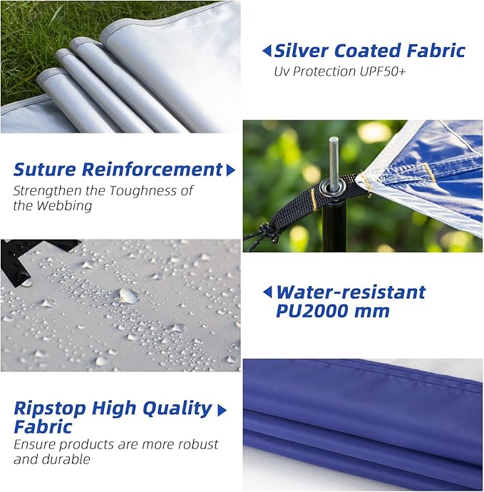 Forceatt 12x14FT Waterproof Anti-UV Camping Tarp with 2 Poles (UPF50+), Lightweight Sun Shelter for Car, Tent, Hammock in Hiking, Backpacking, Garden and Traveling