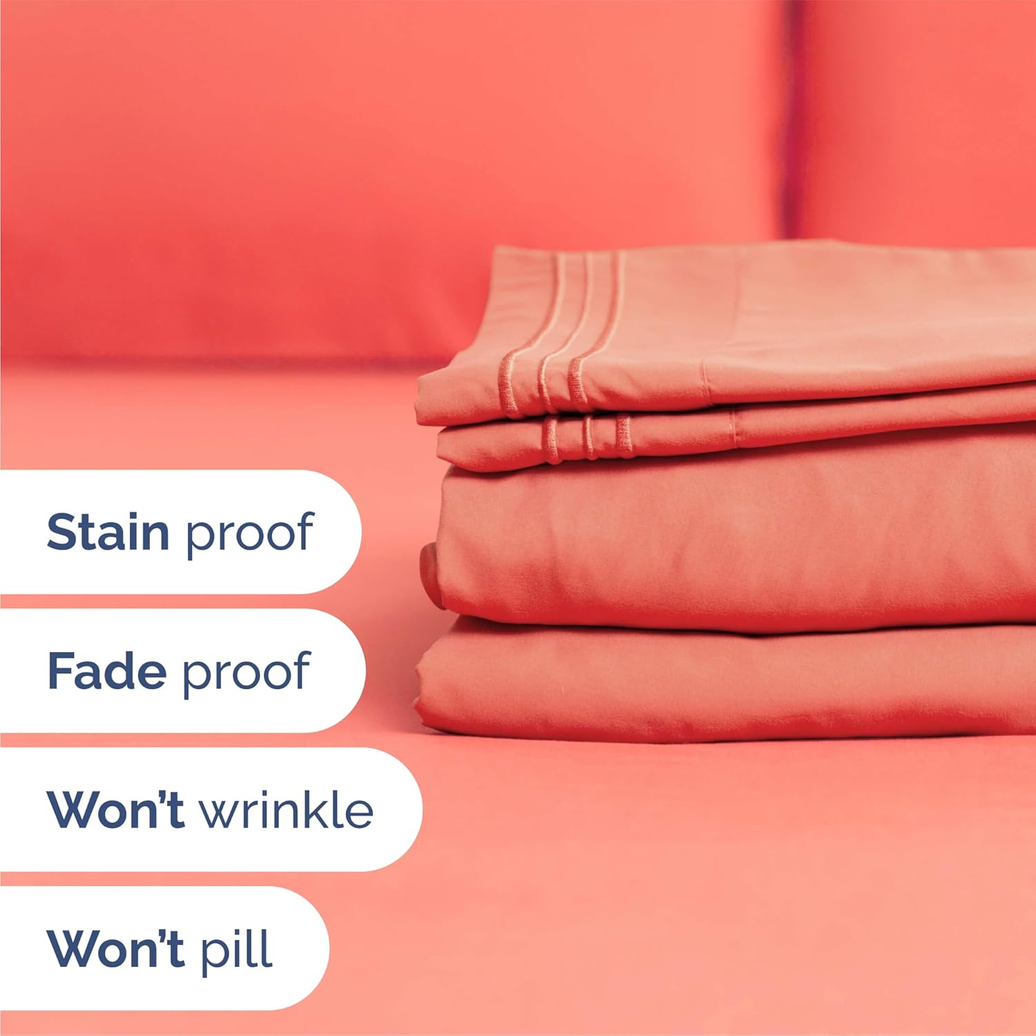 Queen Size 4 Piece Sheet Set - Comfy Breathable & Cooling Bed Sheets Set - Hotel Luxury Bedding for Women, Men, Kids, Teens, Boys & Girls - Deep Pockets, Ultra-Soft, Wrinkle Free - Oeko-Tex - Coral