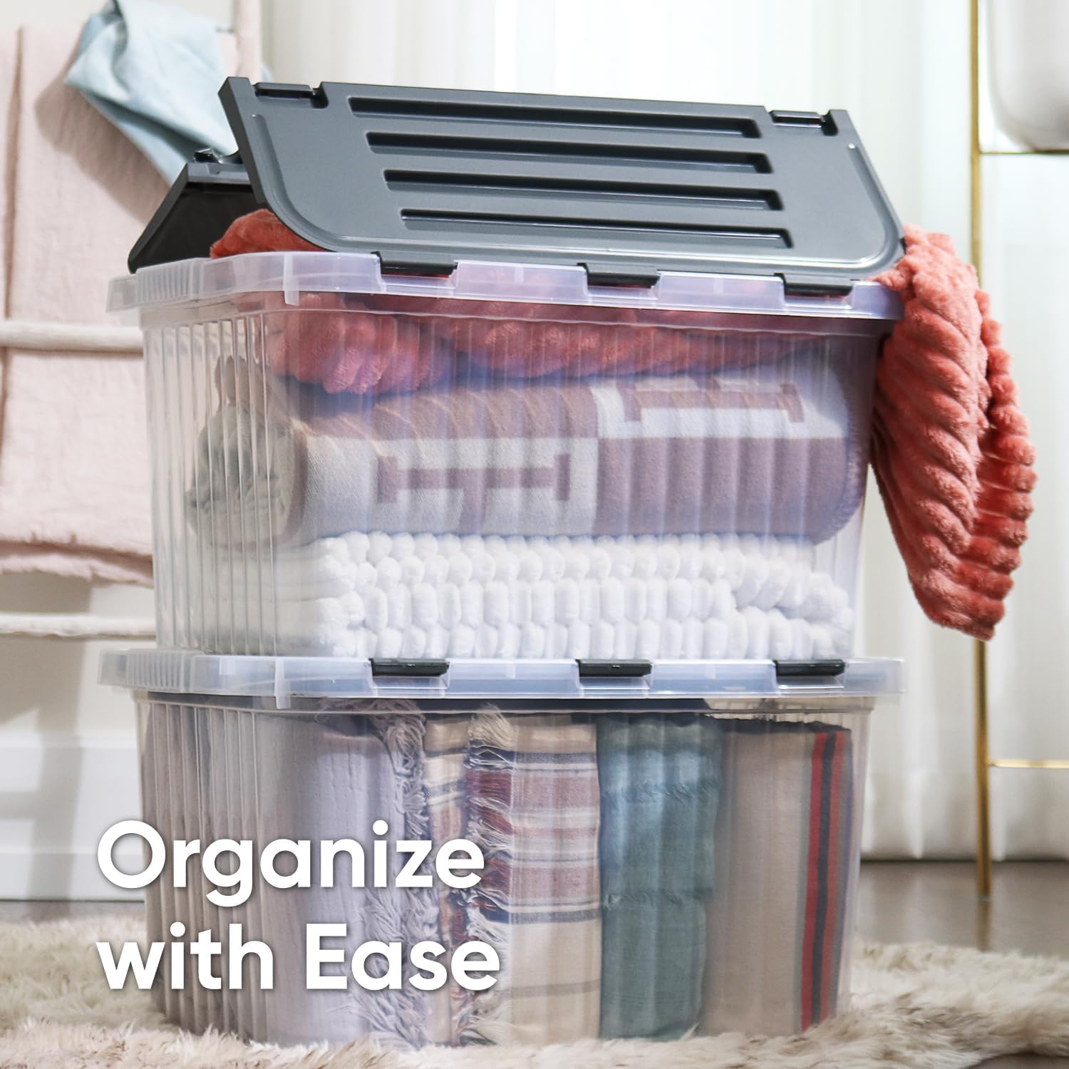 Superio Storage Bins with Lids, Clear Plastic Containers for Organizing, Stackable Totes, BPA Free, Odor Free, Organizer Boxes for Home, and Dorm (4 Pack, 20.25"x14"x14.6")