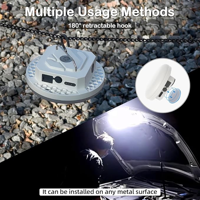 10000mAh Rechargeable Hanging Tent Lighting, Portable 30W 4000LM LED Camping Lantern with Magnet, Power Bank, 4 Lighting Modes, IPX5 Waterproof LED Flashlight for Emergency