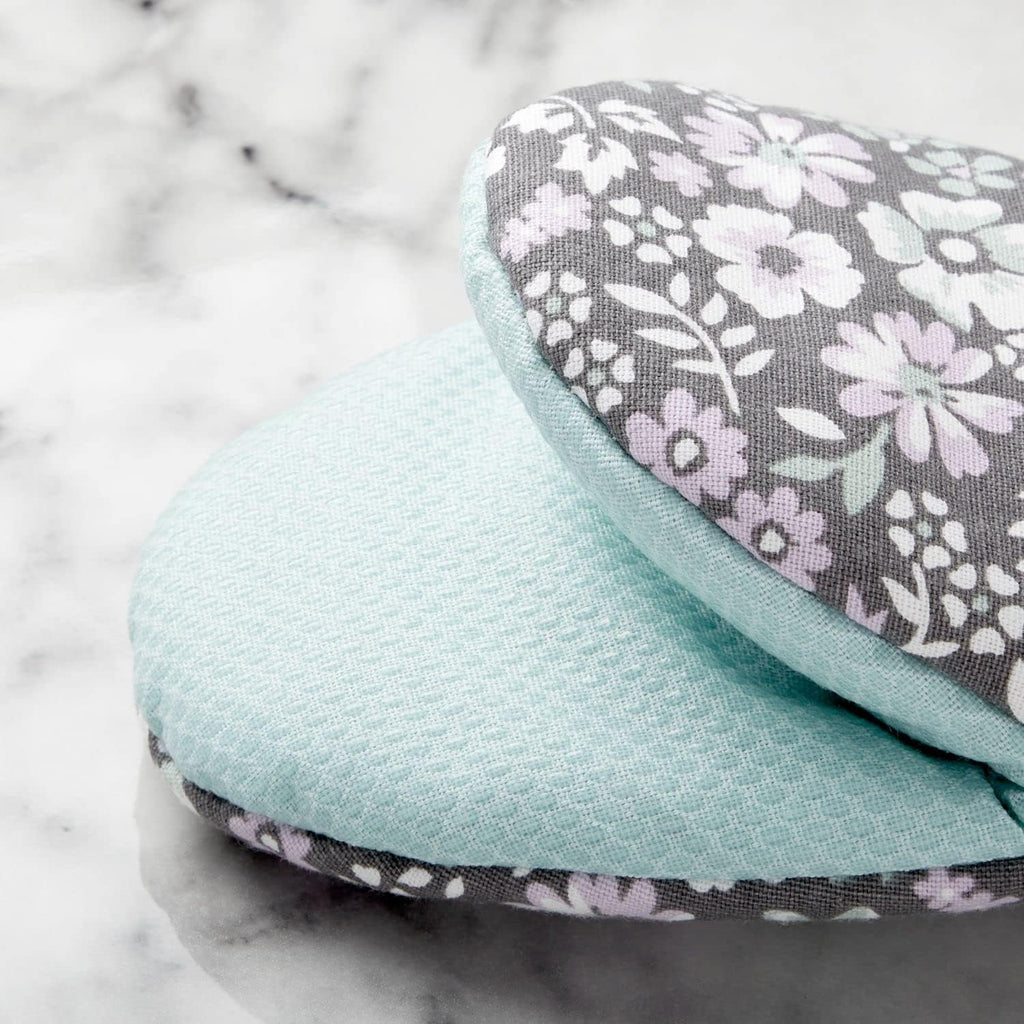 Martha Stewart Ditsy Floral Mini Oven Mitt 2-Pack Set, Grey, 5.5"X8"