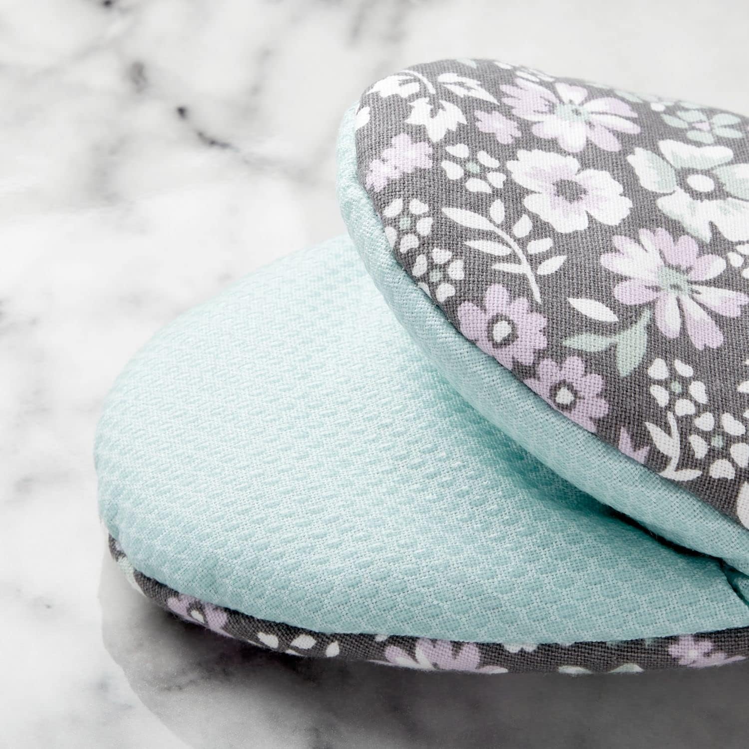 Martha Stewart Ditsy Floral Mini Oven Mitt 2-Pack Set, Grey, 5.5"X8"