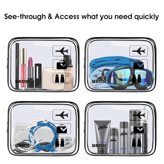 TSA Approved Clear Travel Toiletry Bag wih Zippers Carry-on Travel Accessories Quart Size Toiletries Cosmetic Pouch Makeup Bags for Men and Women (3pcs)