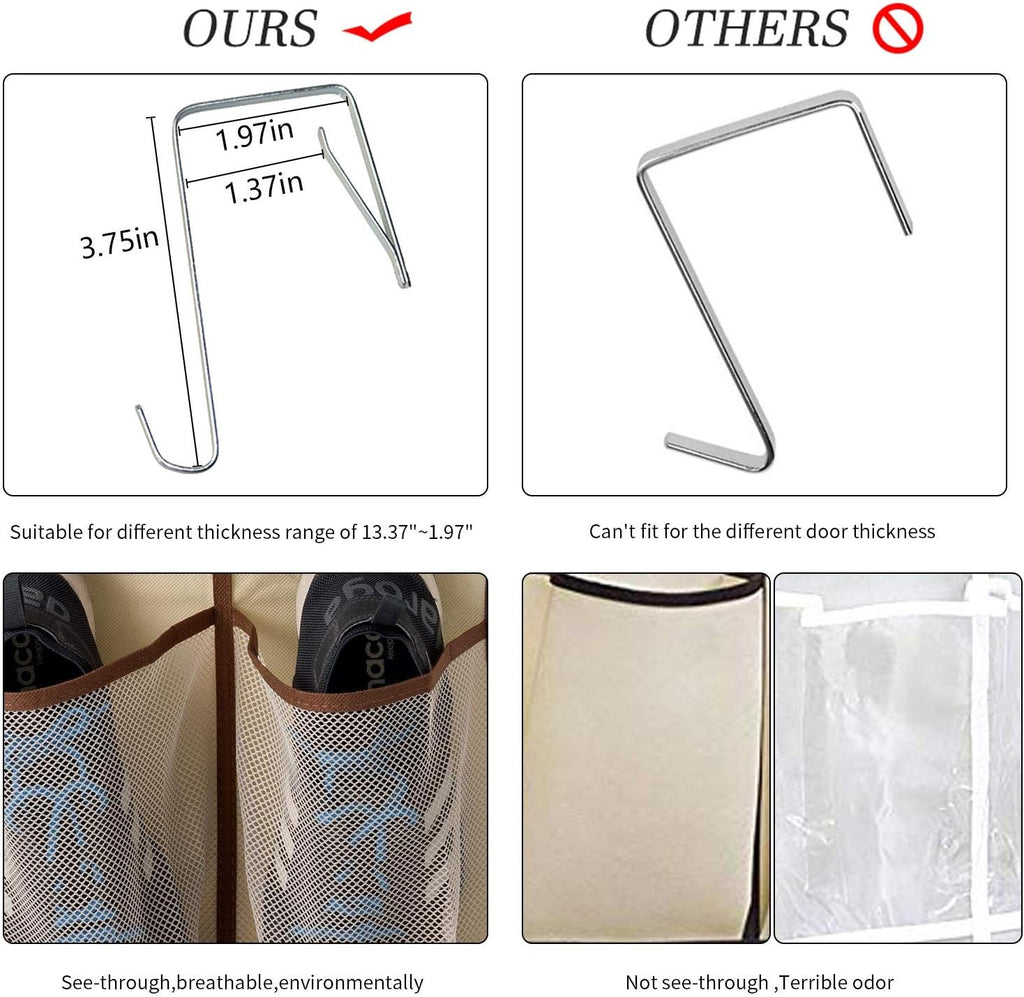 KEEPJOY Over The Door Shoe Organizer,Hanging Shoe Organizer 12 Mesh Pockets Shoe Organizer for Closet,Works Well for Men and Woman Kids Shoes Storage, 57.5×12.6inch(Beige)