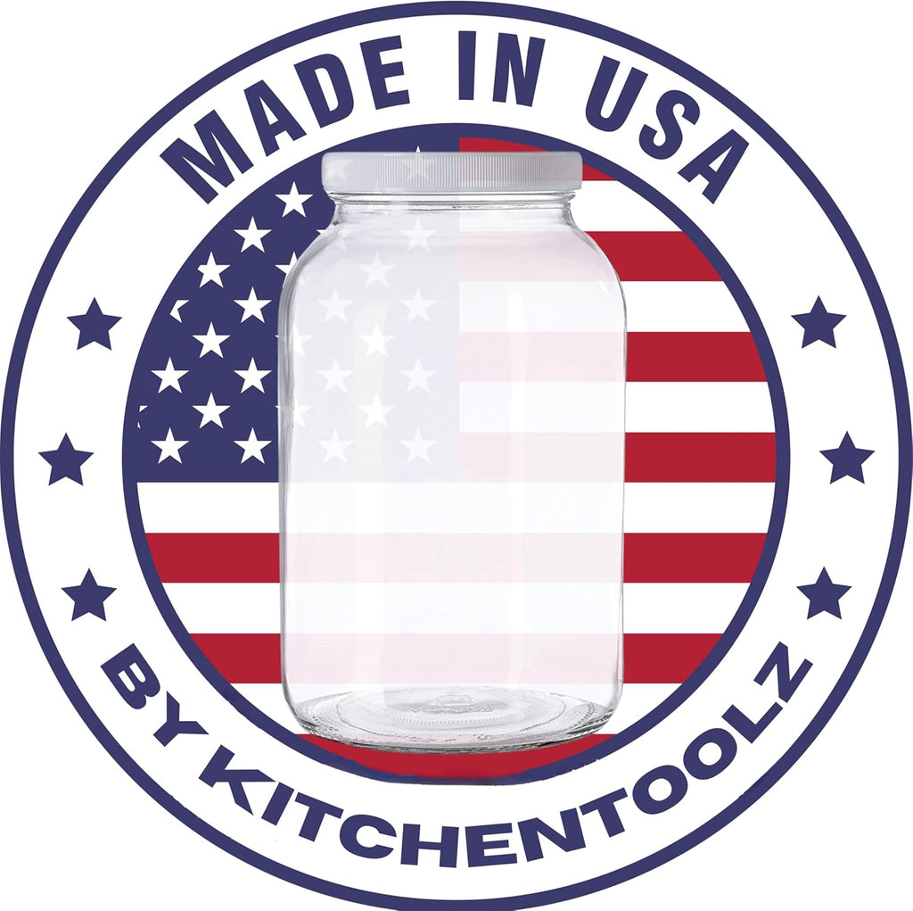 kitchentoolz 1 Gallon Glass Jar with Lid – Large Gallon Mason Jar with Lid for Sourdough Starter, Kombucha, Sun Tea, Pickling, and Storage Jug – Made in the USA