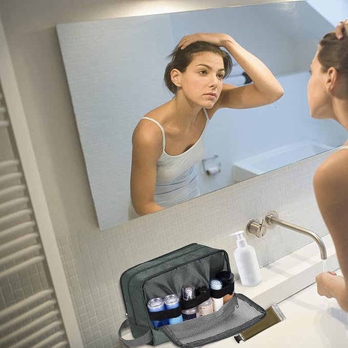 Toiletry Bag for Men Hanging Dopp Kit Water Resistant Shaving Bag Small Toiletry Bag for Traveling (Pure Gray)