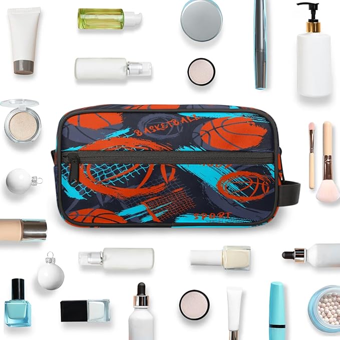 Basketball Boys Toiletry Bag for Kids Dopp Kit Waterproof Hanging Wash Bag Cosmetic Bag Medicine Bag for Travel Sports Shower Essential