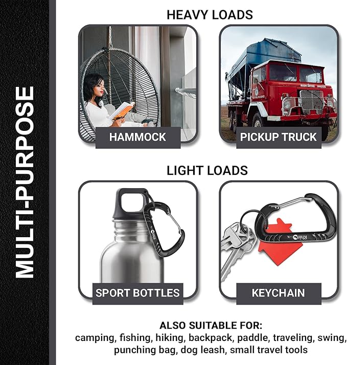 12kN (2697 lbs) Heavy Duty, Locking, Auto Locking, Wiregate Carabiner Clips, for Securing Pets, Outdoor, Camping, Hiking, Hammock, Dog Leash Harness, Keychains