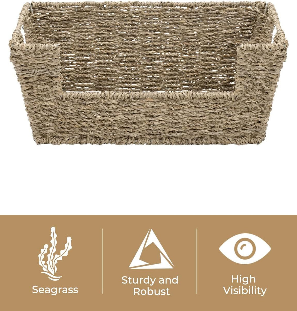 StorageWorks Wicker Storage Basket for Pantry Organizers and Storage, Stackable Seagrass Pantry Baskets for Shelves, 2-Pack