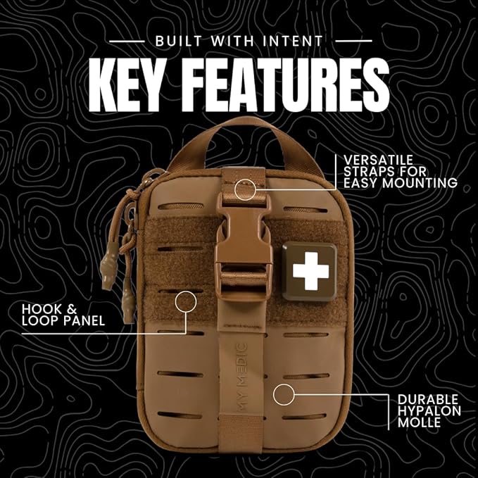 My Medic Sidekick Pro - Camping Hiking and Backpacking First Aid Kit - 70 Items with Tourniquet - HSA and FSA Eligible - Small Ifak Great for Travel or Motorcycle - Portable Emergency Kit – Coyote