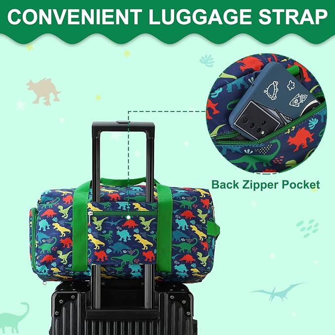 RAVUO Water Resistant Kids Duffel Bag - Overnight Sports Weekender Gym Carry-On Tote Travel Shoulder Bag for Boys with Shoe Compartment and Wet Pocket