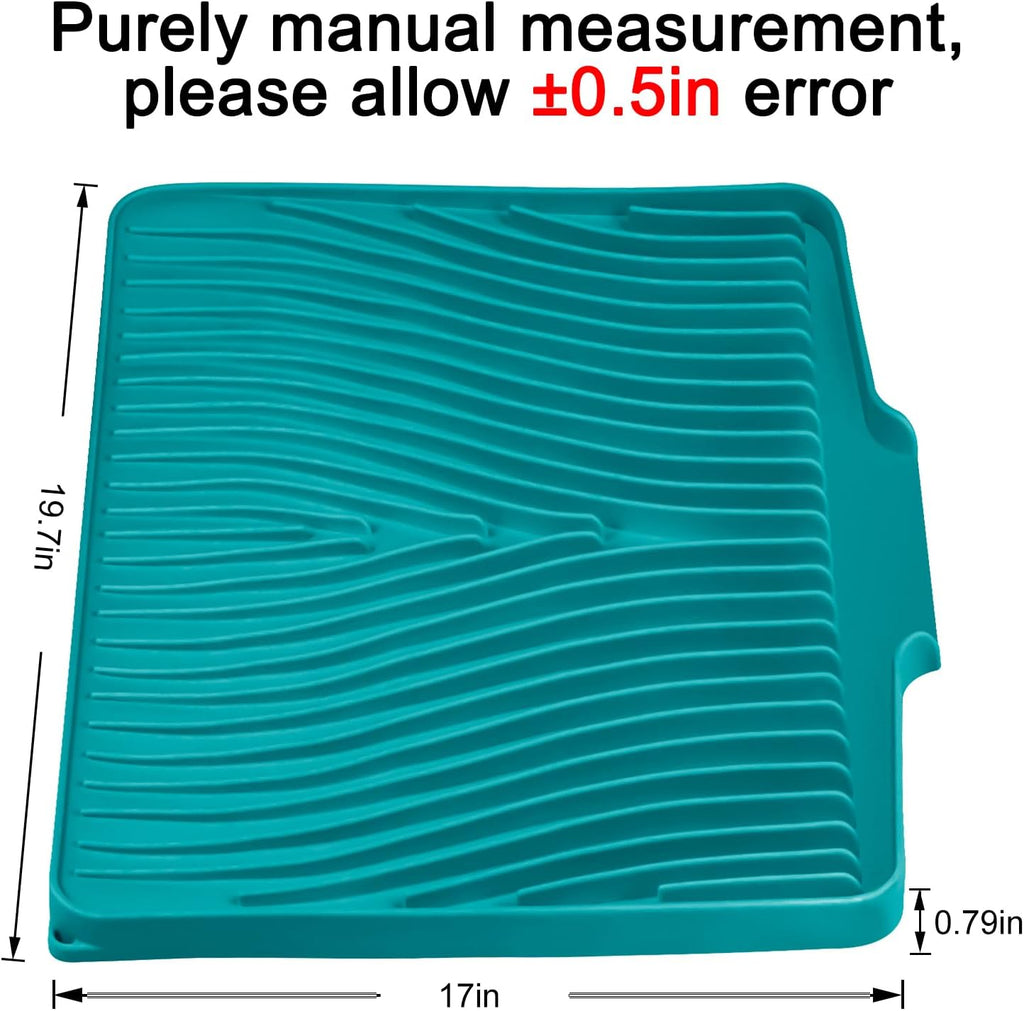 Silicone Dish Drying Mat, Stone Drying Mat for Kitchen Counter with Built-In Drain, Non-Slip Drain Pad with Built-in Drain, Heat Resistant Stone Drying Mat, 1Pcs 19.7" x 17", Green