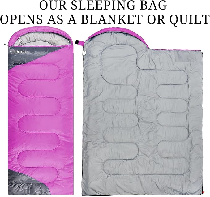 tuphen- Sleeping Bags for Adults Kids Boys Girls Backpacking Hiking Camping Microfiber Liner, Cold Warm Weather 4 Seasons Indoor Outdoor Use, Lightweight & Waterproof