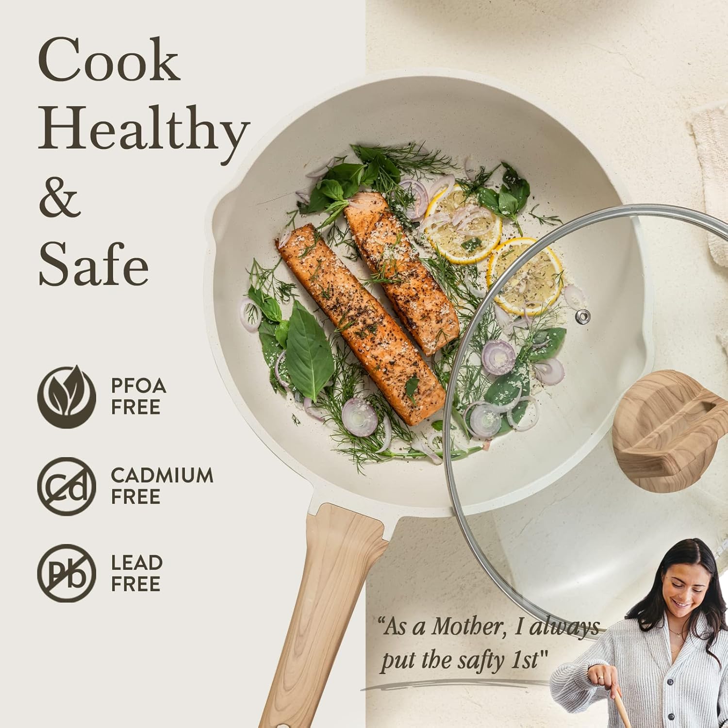 CAROTE 12Inch Nonstick Deep Frying Pan with Lid, 5.5 Qt Jumbo Cooker Saute Pan with Pour Spout, Skillet Induction Cookware, Non Stick Cooking Pan Kitchen Pan PFOA Free, White Granite