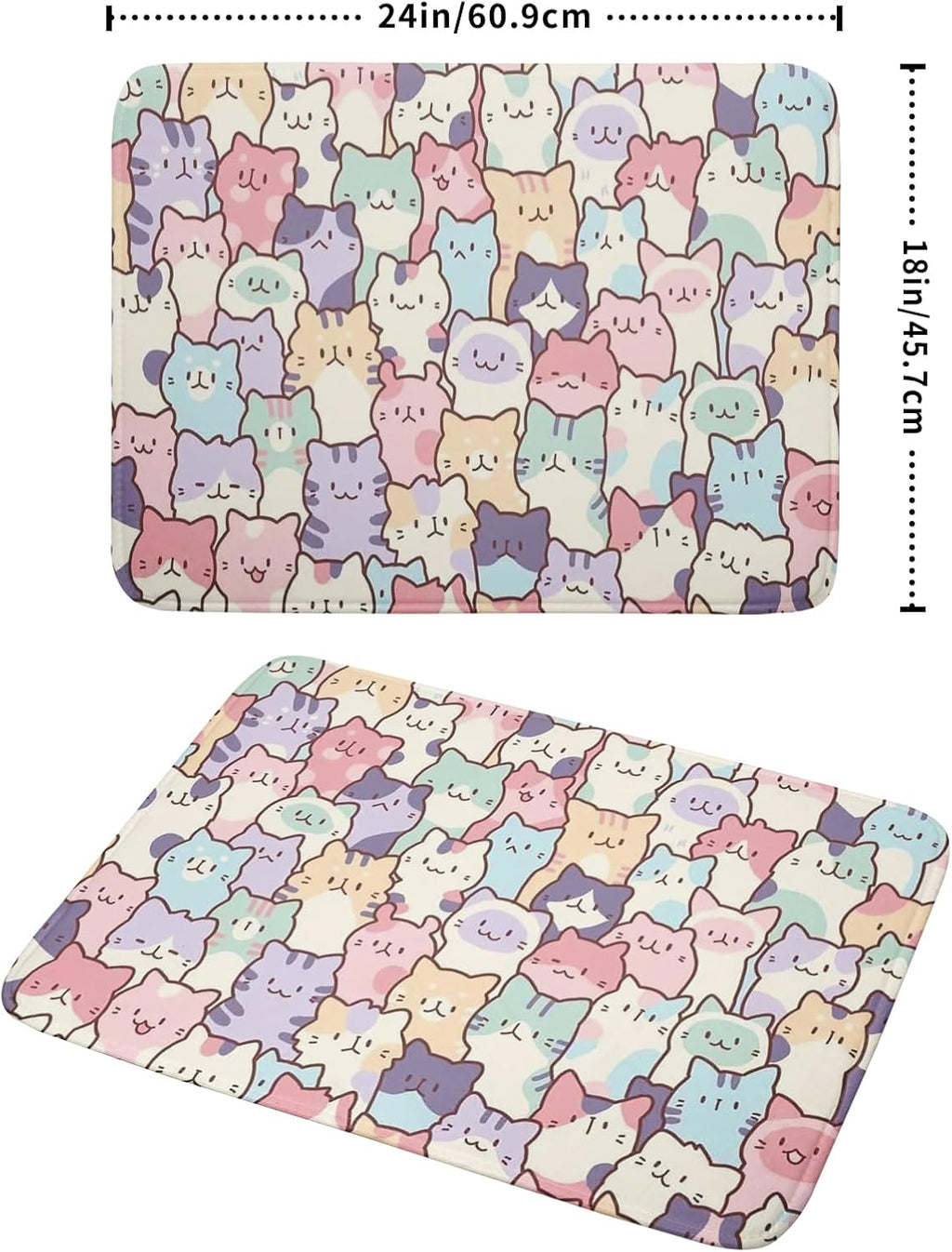 Colorful Cats Dish Drying Mat 18x24 inch Cute Animal Microfiber Reversible Fast Dry Dishes Drainer Rack Pad for Counter Kitchen Table Decor