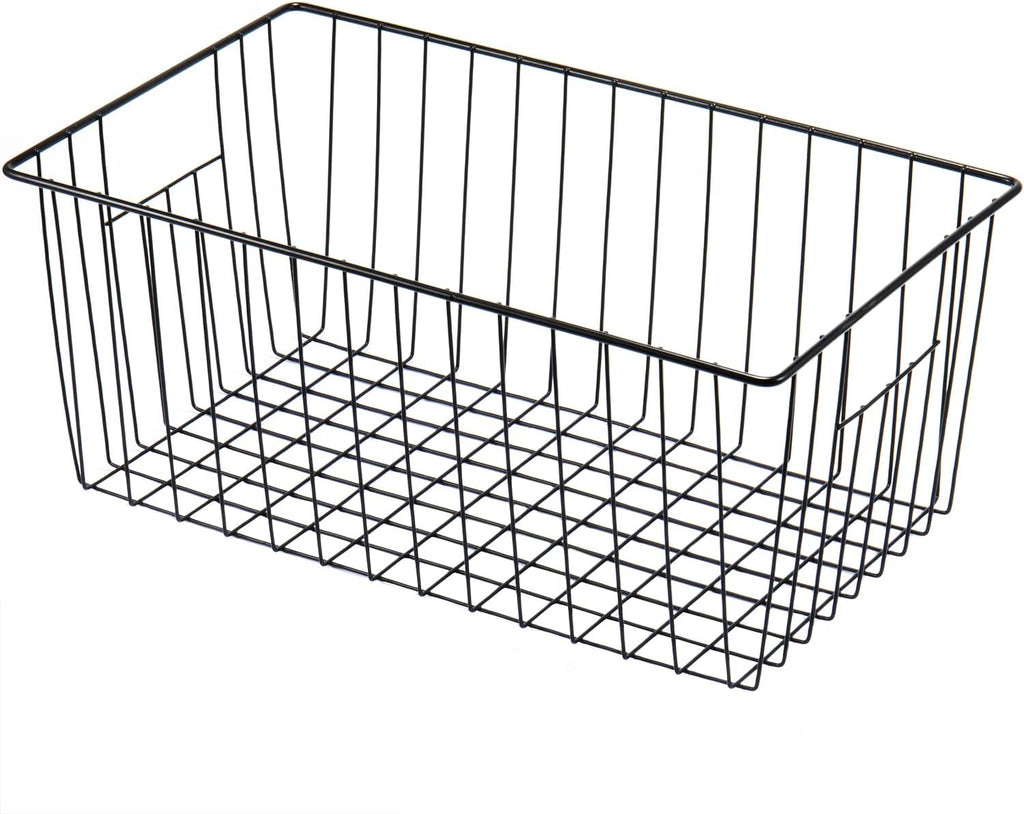 16inch Freezer Storage Organizer Baskets, Refrigerator Metal Wire Basket Bins with Handles for Kitchen, Pantry, Cabinet, Closets(Black, 3Pack)