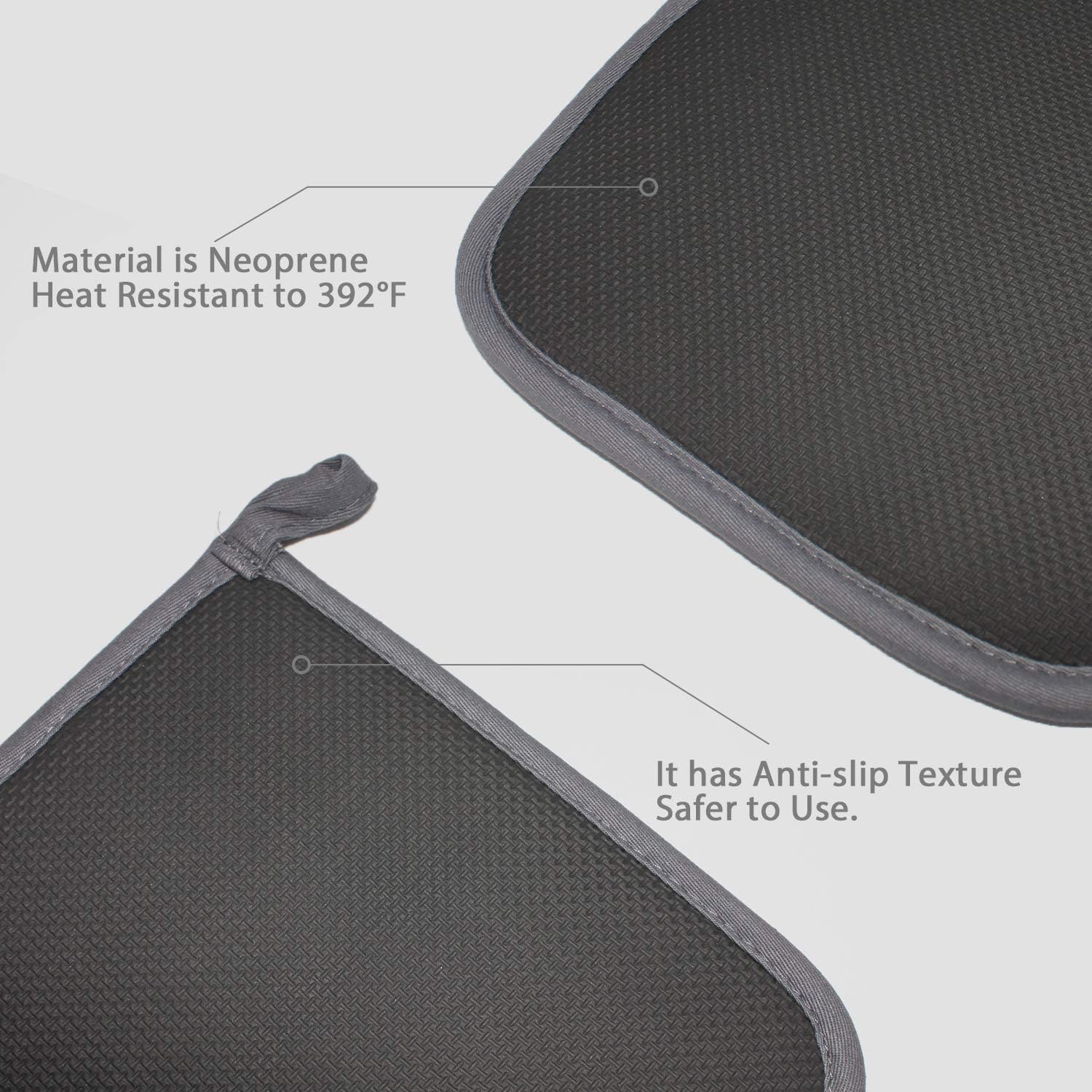 2 PCS Gray Pot Holders Sets for Kitchen Heat Resistant Oven Hot Pads with Pockets Non Slip Soft Grip Potholders for Baking Cooking 8"x8.5"