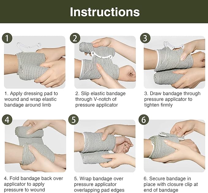 RISEN Israeli Bandage Vacuum Sterile Compression Bandages for First Aid Emergency Battle Wound Dressing Self-Rescue, 4 Inch, 1 Pack