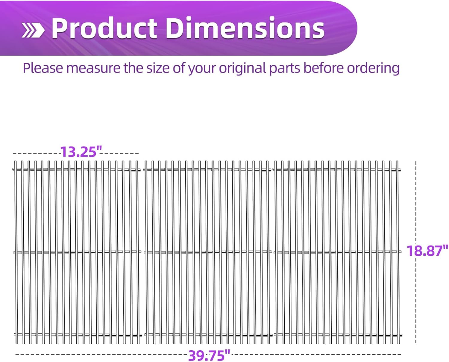 18 7/8" 304 Stainless Steel Grill Grates for Weber Genesis ii E-610 S-610 Genesis ii LX E-640 S-640 Genesis 2 Grill Parts for Weber Genesis ii 600 Series 66803 66096 Gas Grills 3 Pack