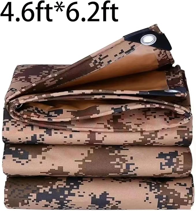 Waterproof Tarp CamouflageThickening Multi-Size Sun Shade Sail Customized Tarpaulin Sunrays Block Awning for Patio Canopy Rain Cover Canvas Sunshade Camp Outdoor Gardens Canopy (4.6ft*6.2ft)