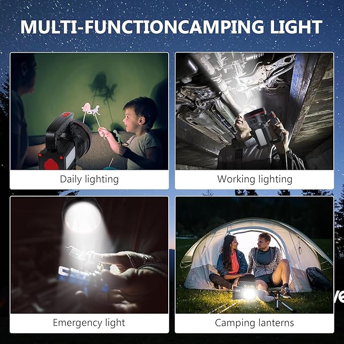 BIGSUN Spotlight Flashlight, 12800 mAh Rechargeable Flashlights High Lumens, Multifunctional Bright Flashlight, Outdoor Waterproof Camping Search Light Tactical Torch for Emergency, Boat, Hunting