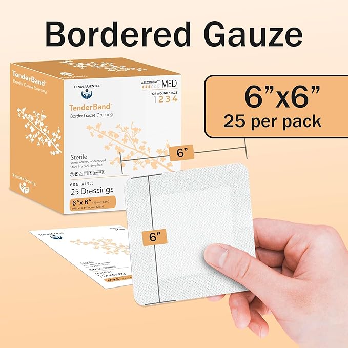 Bordered Gauze Island Dressing 6x6-25 Large Adhesive Bandages for Wound Protection - Good for Hospitals, Medical Facilities, First Aid Kits, and More