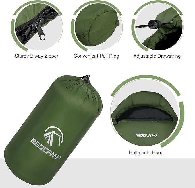 REDCAMP Ultra Lightweight Sleeping Bag for Backpacking, Comfort for Adults Warm Weather, with Compression Sack