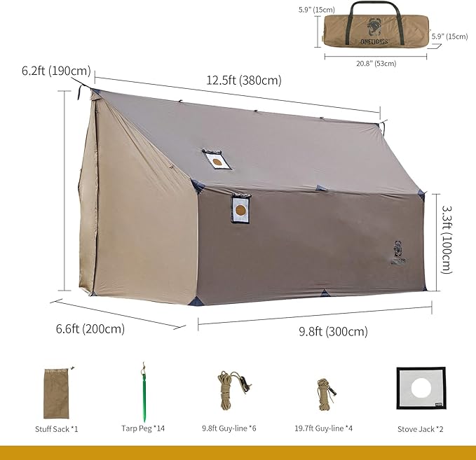 OneTigris TEGIMEN Hammock Hot Tent with Stove Jack - Spacious, Versatile Wall Tent with Snow Skirt - 3000mm Waterproof