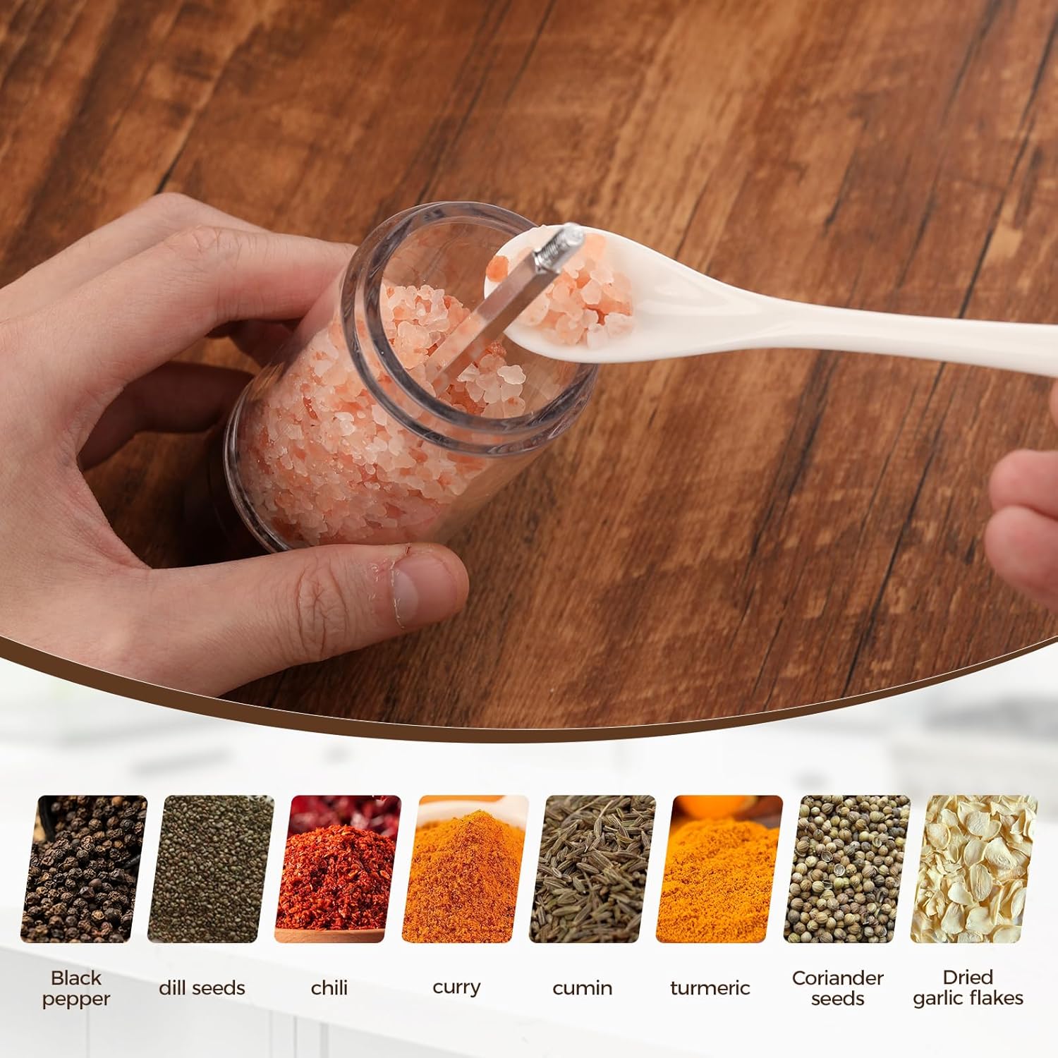 2 Pack 5.5 Inch Wood Salt and Pepper Grinder Set, Premium Acrylic Salt and Pepper Grinder Set with a Adjustable Ceramic Rotor - Made of High-Grade Acacia Wood Material