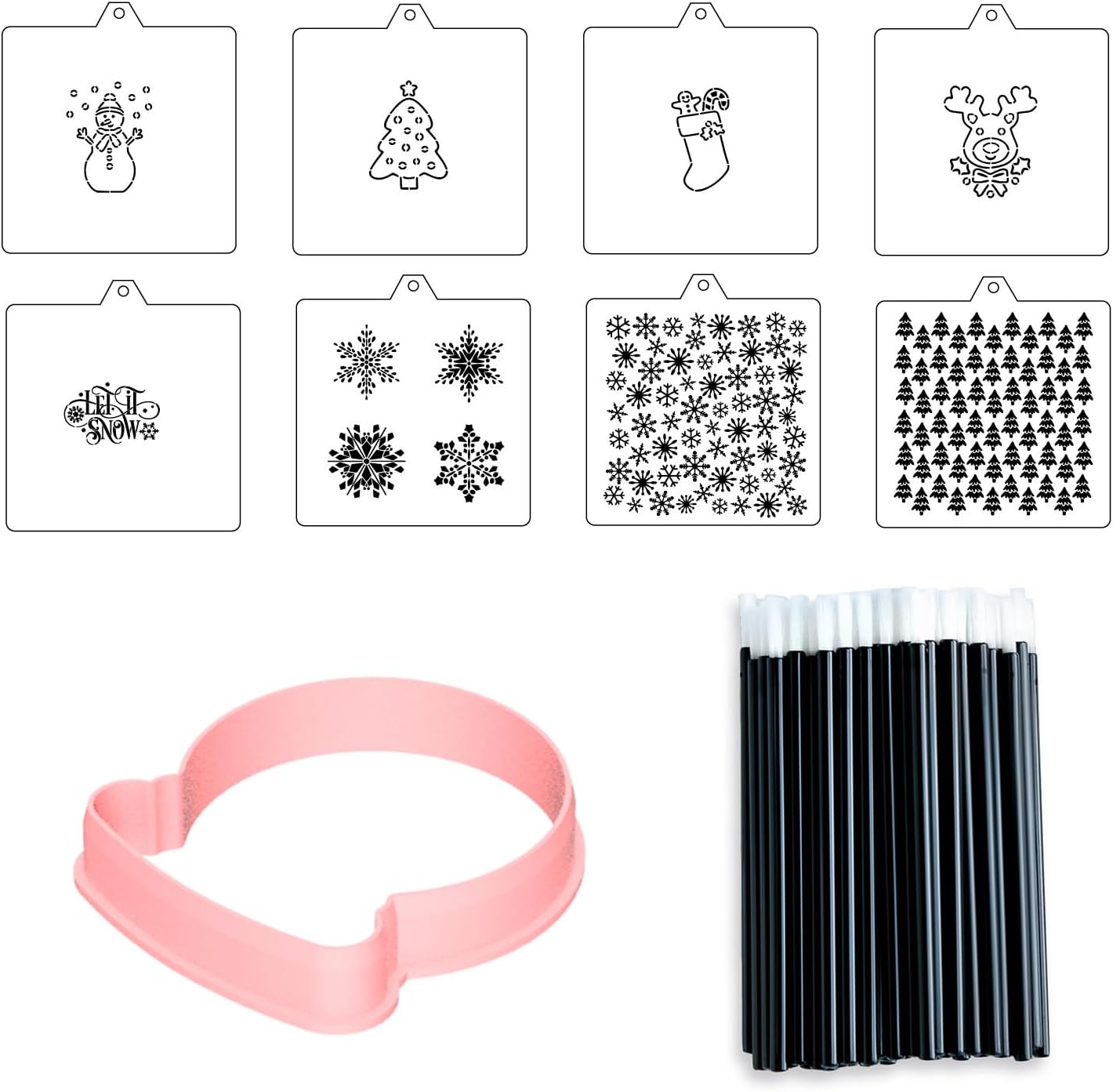 Cookie Cutter and Stencil Set Bundle Kit PYO Cookies Paint Your Own Diy Bakery Fondant Sugar Happy Birthday Wedding Baby Candle Kids Painting Coloring Pages Comb (Winter)