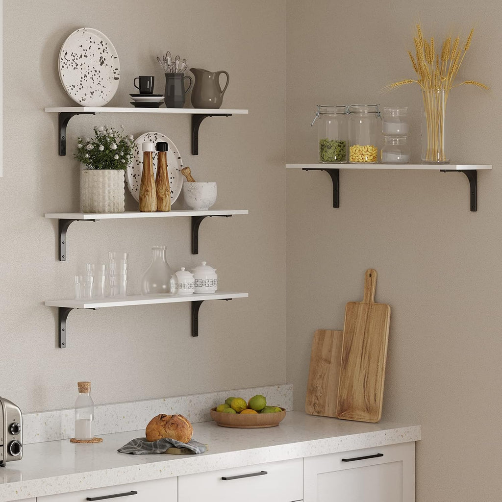 DINZI LVJ Long Wall Shelves, 23.6 Inch Wall Mounted Shelves Set of 2, Easy-to-Install, Wall Storage Ledges with Sturdy Metal Brackets for Living Room, Bathroom, Bedroom, Kitchen, White