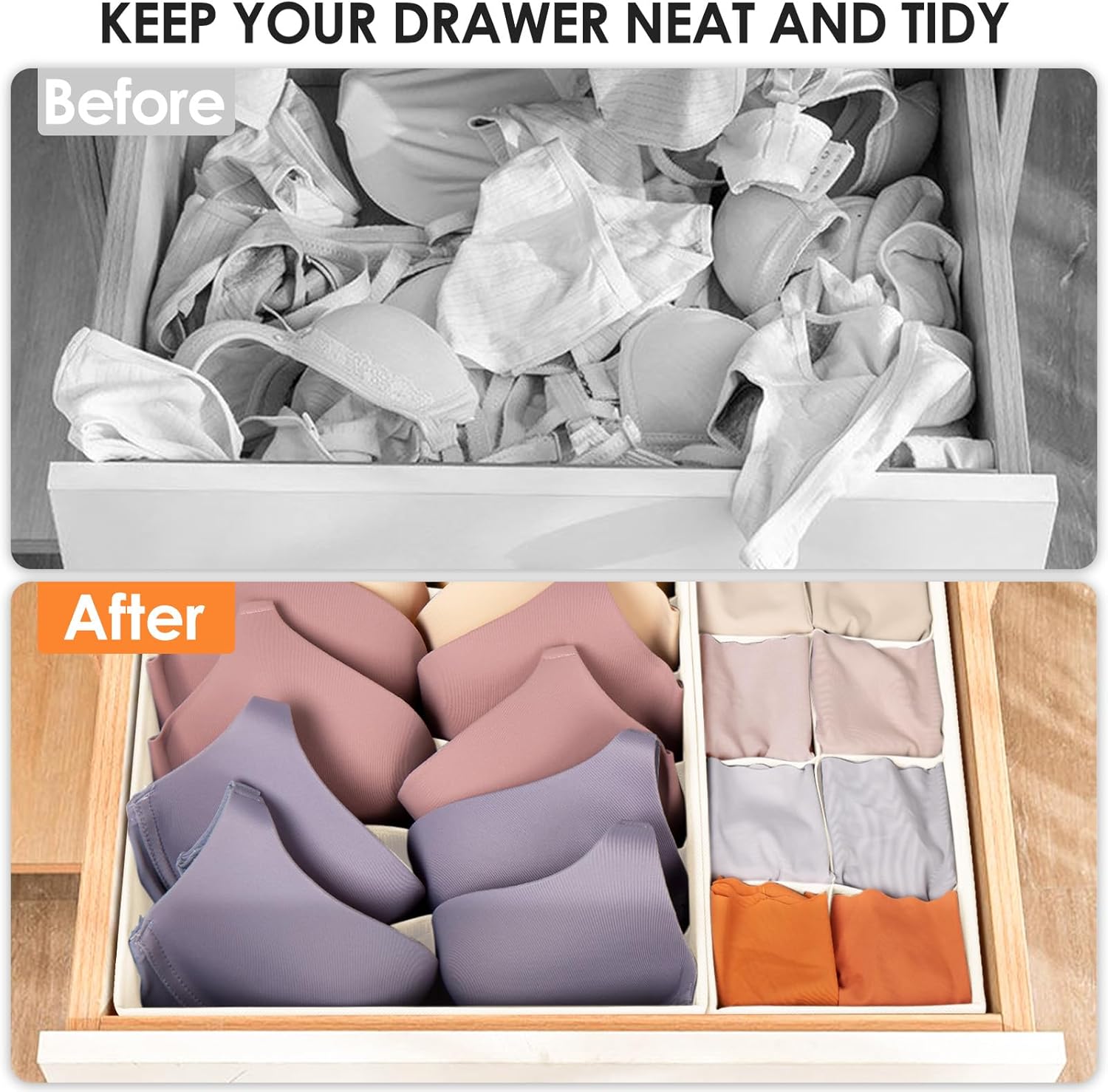 Drawer Organizer Clothes, 16 Pack Dresser Organizer Bins for Baby Clothes, Underwear Sock, Fabric Closet Organization and Storage Dividers for Nursery Bedroom (96 Compartments, Beige)