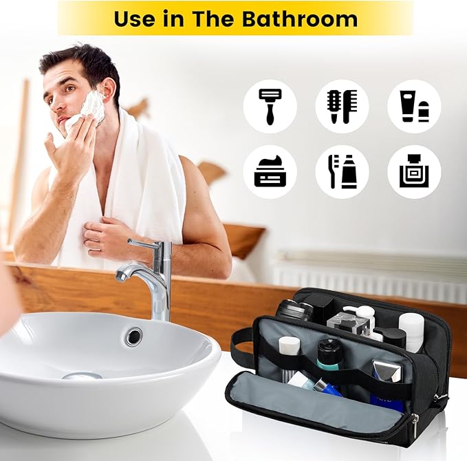 Vorspack Travel Toiletry Bag - Toiletry Bag for Men Water Resistant Skincare Bag Dopp Kit for Bathroom Toiletries Accessories Gifts - Black