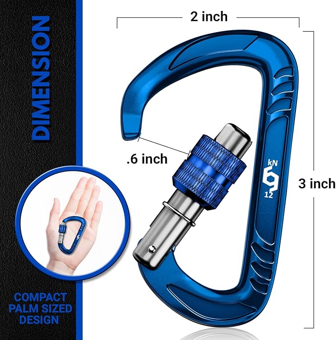 12kN (2697 lbs) Heavy Duty, Locking, Auto Locking, Wiregate Carabiner Clips, for Securing Pets, Outdoor, Camping, Hiking, Hammock, Dog Leash Harness, Keychains