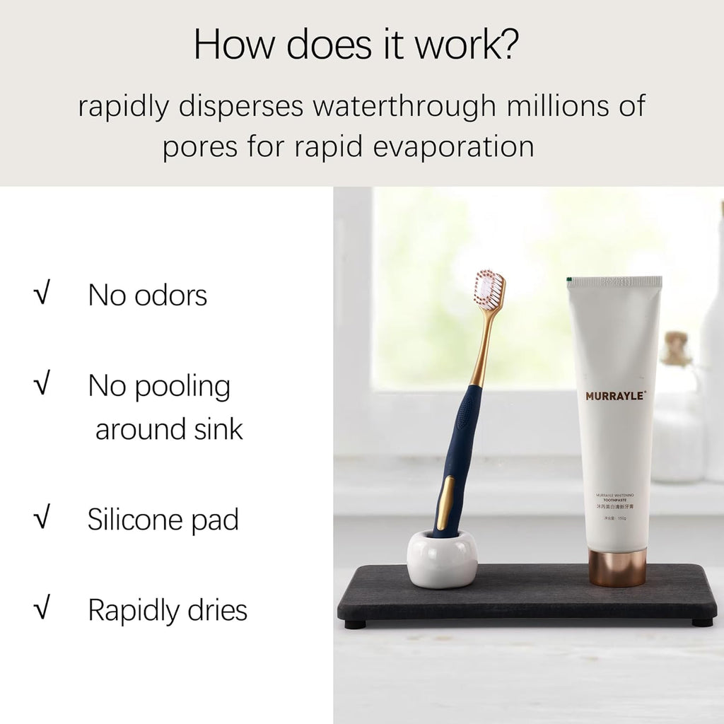 2 Pcs Water Absorbing Stone Trays, Kitchen/Bathroom Sink Soap Dish, Diatomite Tray Used for Hand Soap & Cosmetic Bottles in The Modern Home, 4" W x 8.3" L, Dark Gray