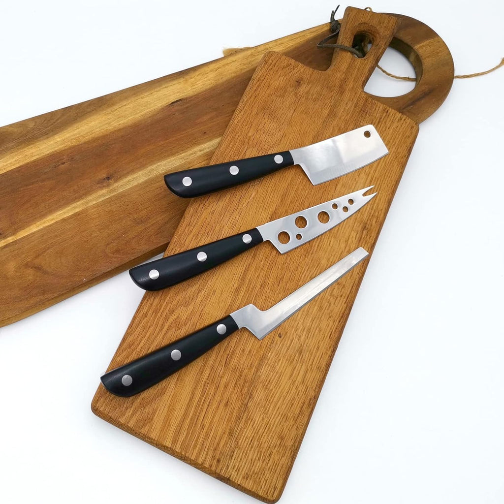 Cheese Knife Set, MATTSTONE HILL Cheese Knives - Soft & Semi Hard Cheese Knife, Soft Cheese Slicer, Cheese Cleaver, Premium Stainless Steel, Black Handle