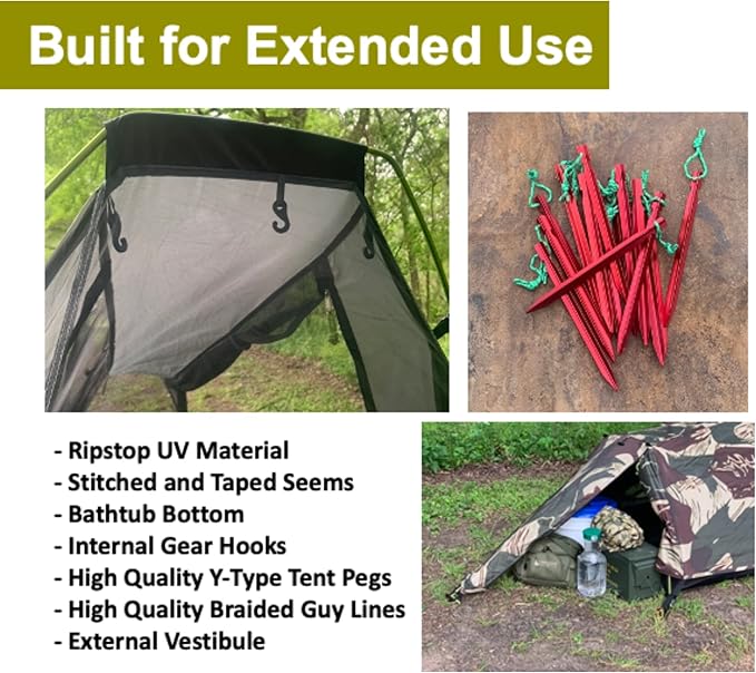 Ridgeback One Person Tent, Easy to Setup Waterproof Camping Tent for Survival Shelter, Bugout Bivy