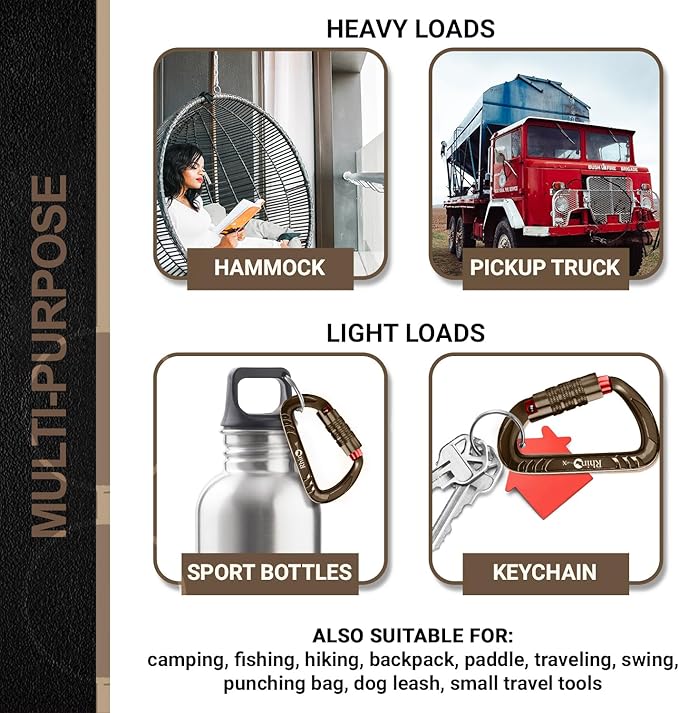 12kN (2697 lbs) Heavy Duty, Locking, Auto Locking, Wiregate Carabiner Clips, for Securing Pets, Outdoor, Camping, Hiking, Hammock, Dog Leash Harness, Keychains